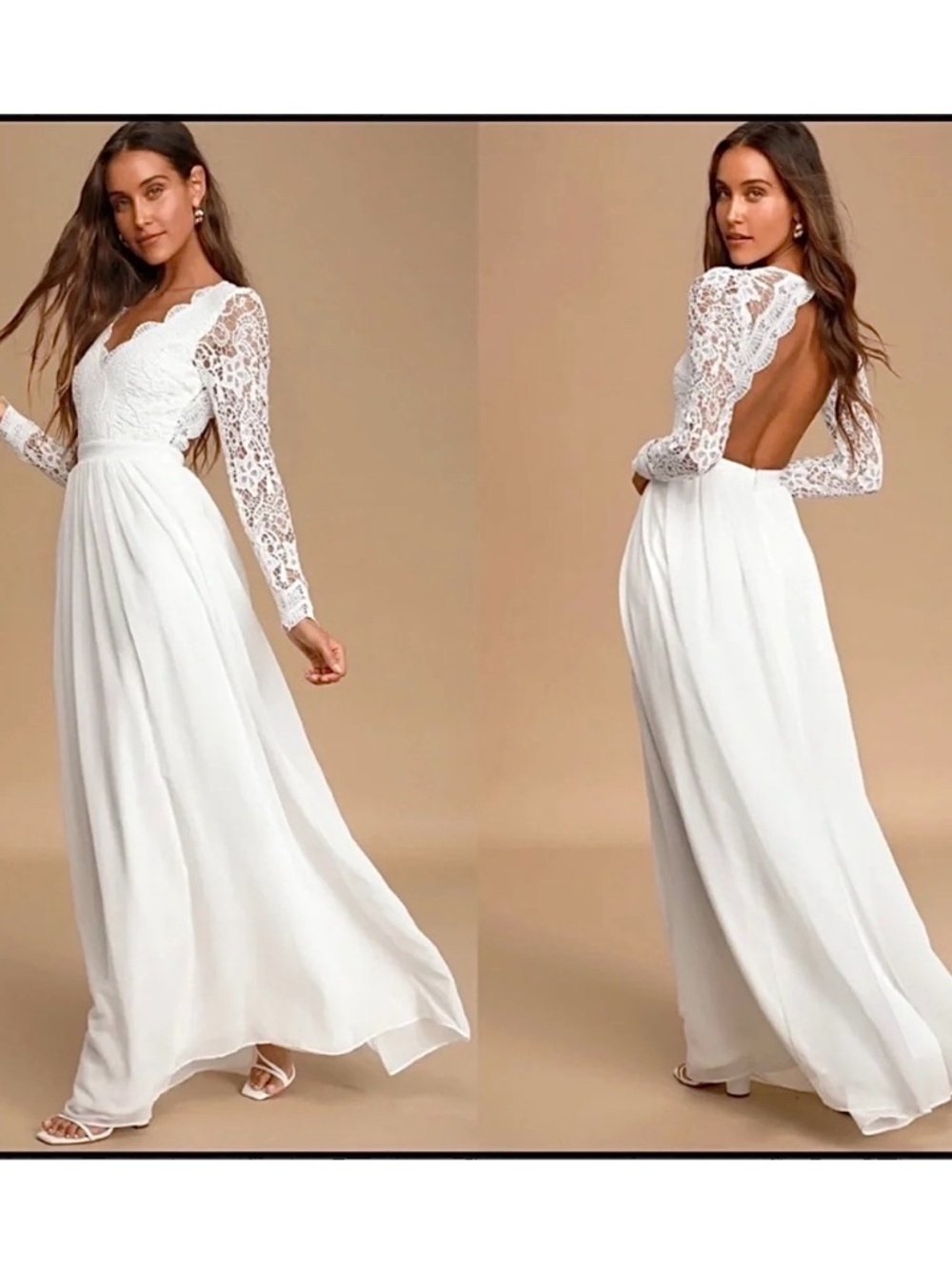 NWOT Lulus Awaken My Love White Long Sleeve Lace Maxi Dress S